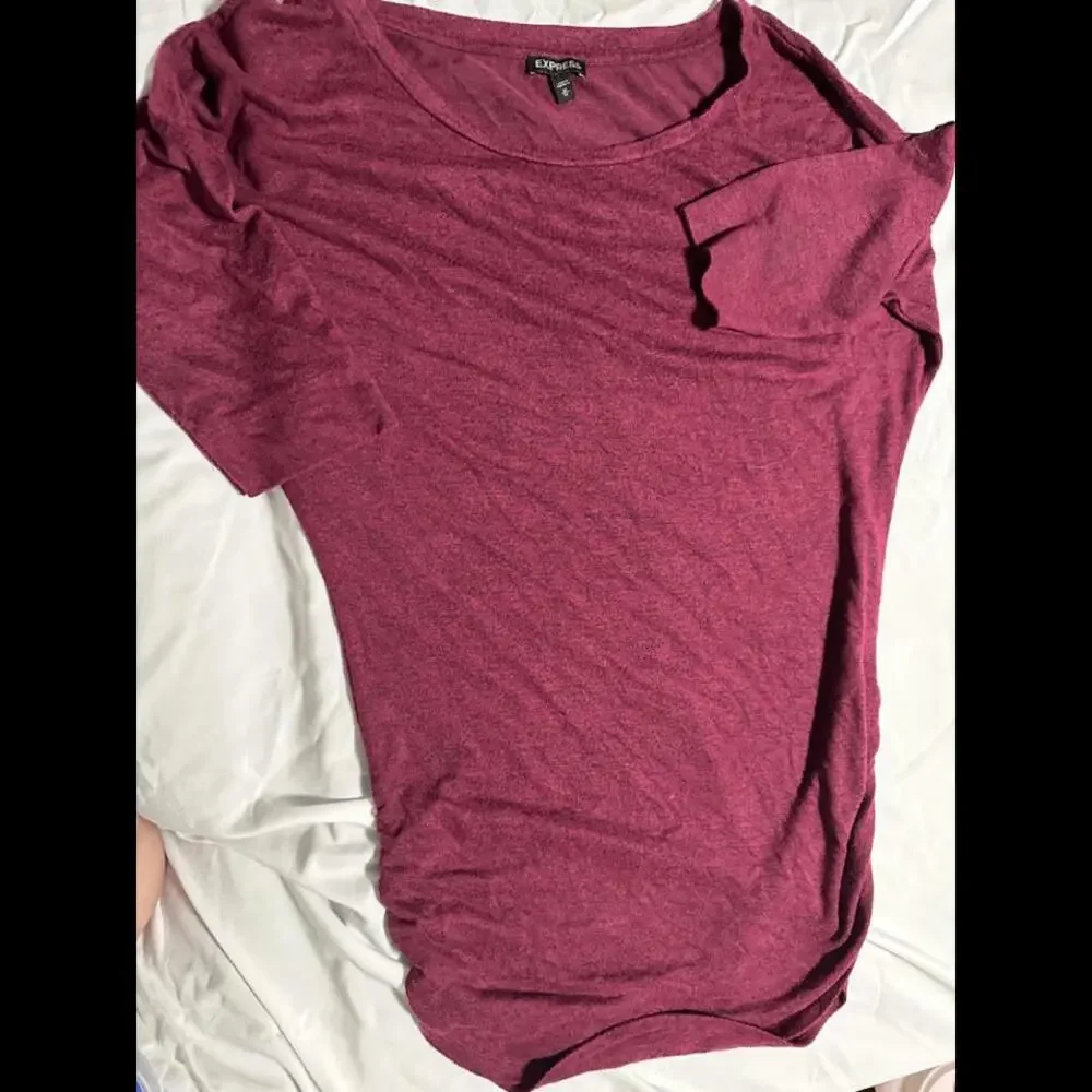 Express Soft Maroon Tee with Ruching - Size M - Picture 1 of 3
